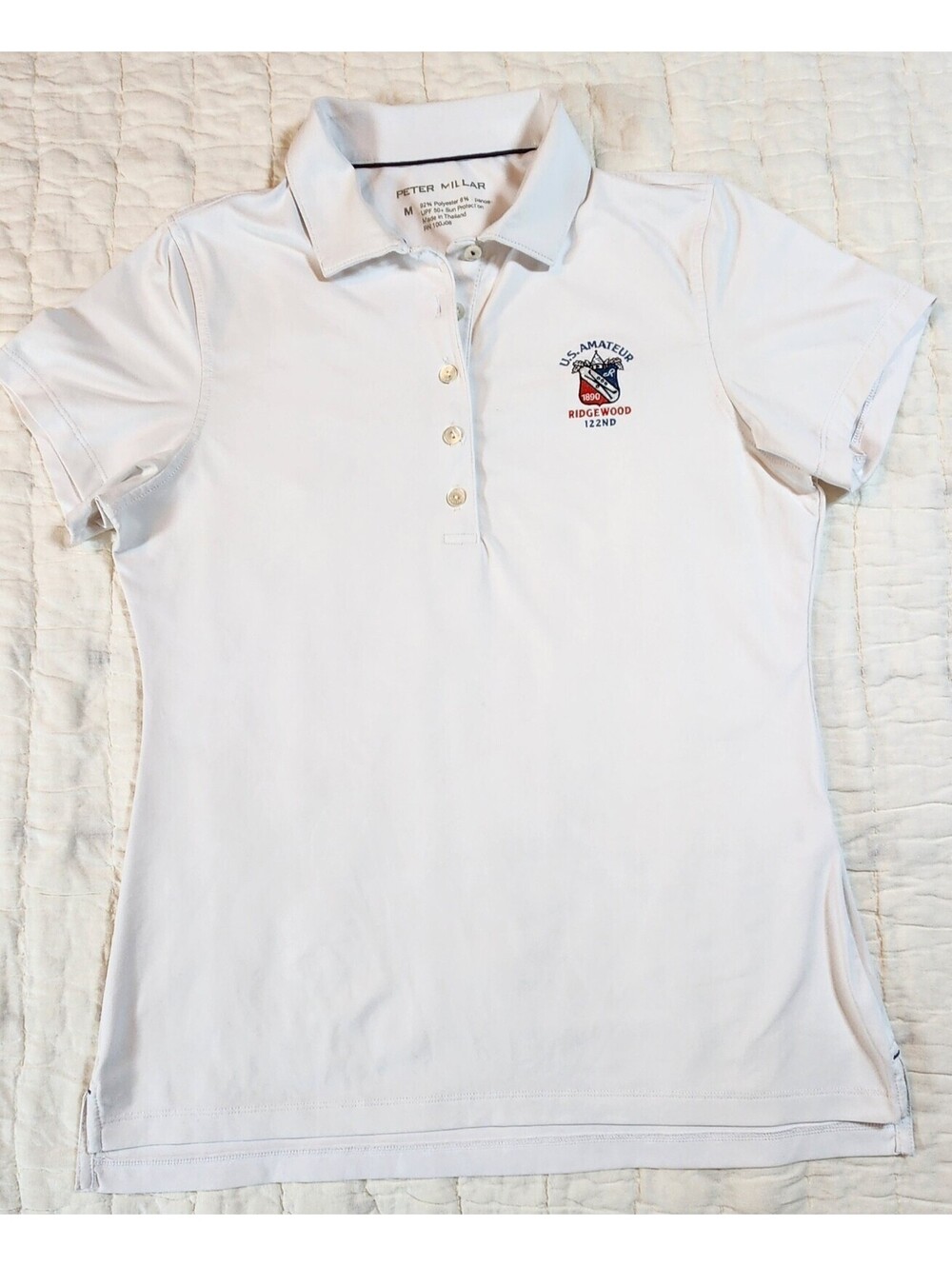 Peter Millar Womens M White US Amateur Polo Shirt Ridgewood CC Golf UPF 50+